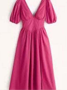 Abercrombie & Fitch Size XS Magenta Puff Sleeve Corset Midi Dress NWT